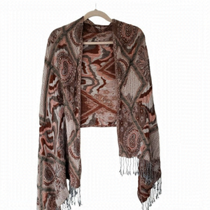 Italian Viscose Pashmina Stole Shawl Scarf Abstract Beige Brown Rust Colours